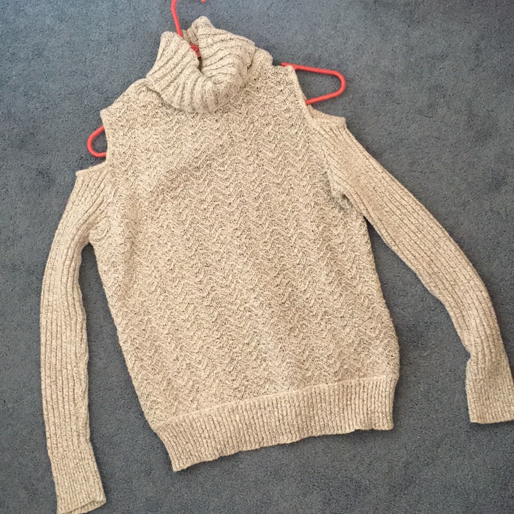 Cold shoulder turtle neck sweater